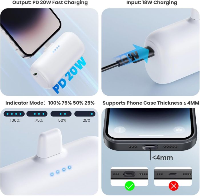 [2-Pack] Mini Portable Charger for iPhone,5200mAh Ultra Compact PD Fast Charging Power Bank,Plug-in Battery Pack Travel Cordless Phone Charger,Compatible with iPhone 14/14Pro/13/12/11/X/8/7/6plus etc - Image 5