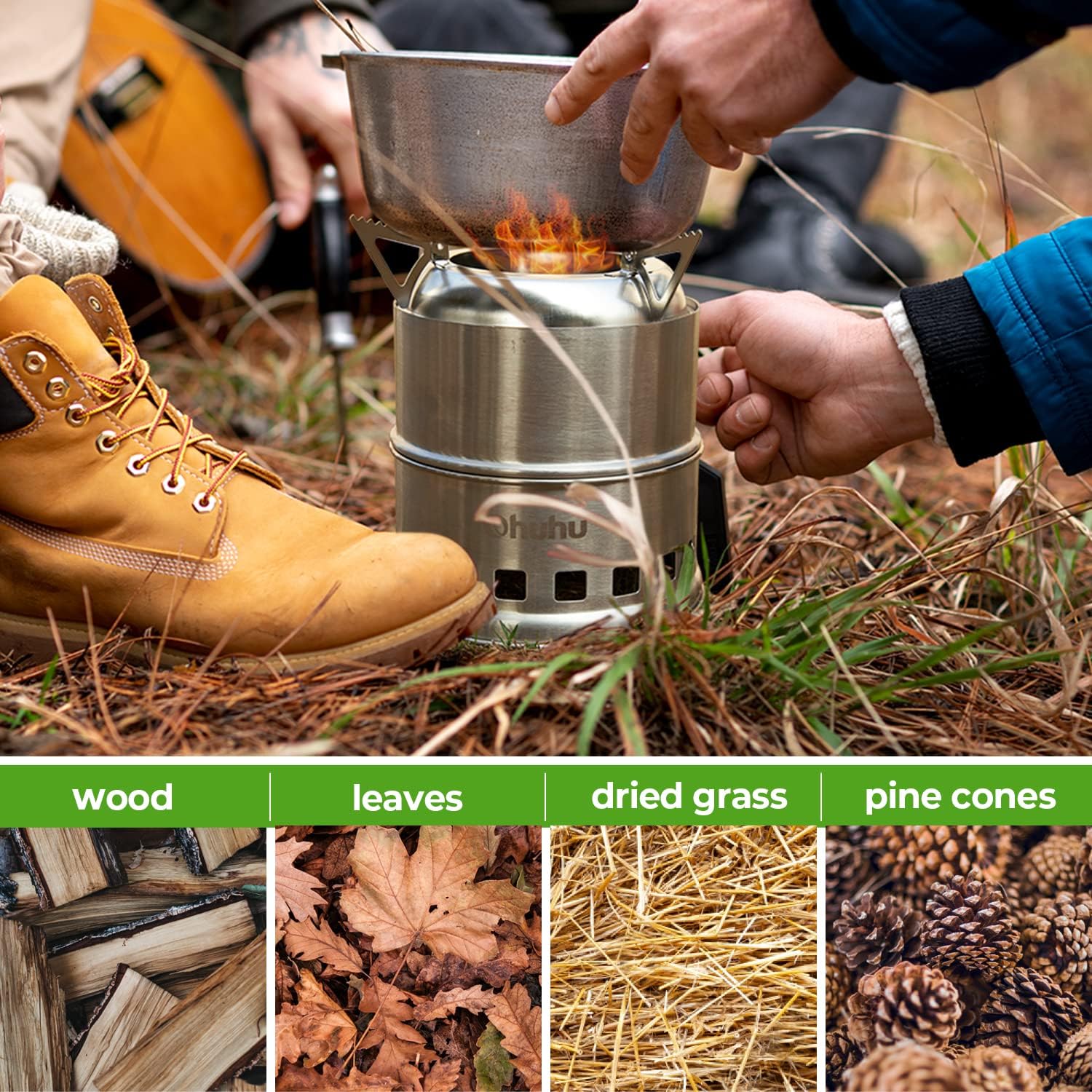Camping Stove, Ohuhu Camp Stove Wood Burning Stove Stainless Steel Stoves Mini Portable Stove for Camping Picnic BBQ Backpacking Hiking Survival Emergency Cooking Outdoor with Grill Grid Carry Bag - Image 4