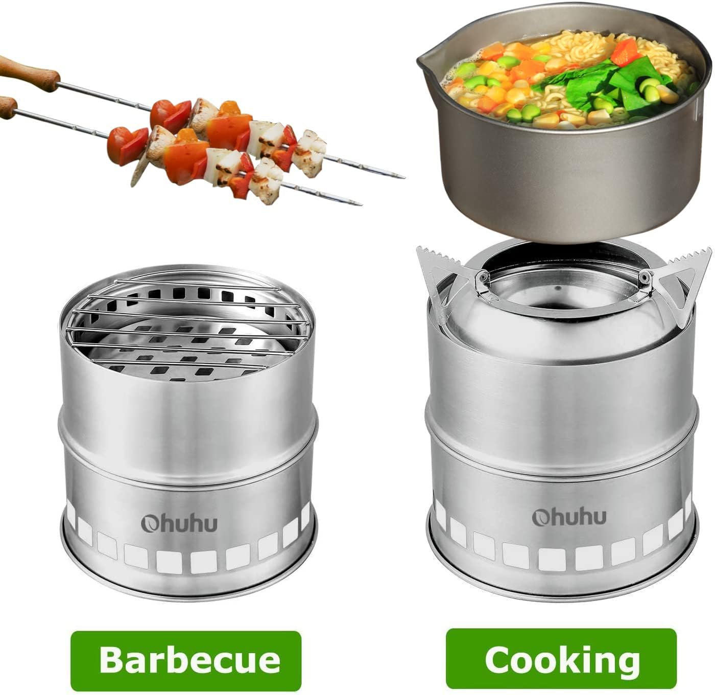 Camping Stove, Ohuhu Camp Stove Wood Burning Stove Stainless Steel Stoves Mini Portable Stove for Camping Picnic BBQ Backpacking Hiking Survival Emergency Cooking Outdoor with Grill Grid Carry Bag - Image 5