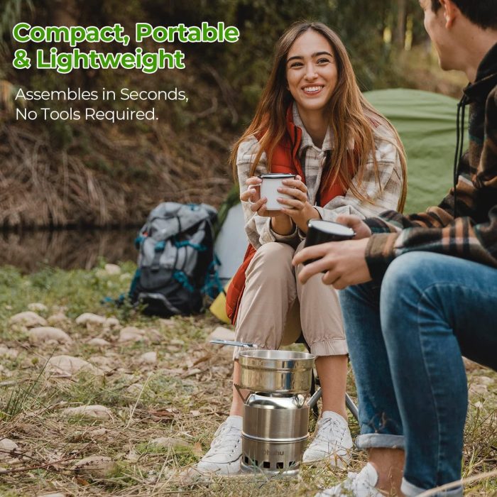 Camping Stove, Ohuhu Camp Stove Wood Burning Stove Stainless Steel Stoves Mini Portable Stove for Camping Picnic BBQ Backpacking Hiking Survival Emergency Cooking Outdoor with Grill Grid Carry Bag - Image 6