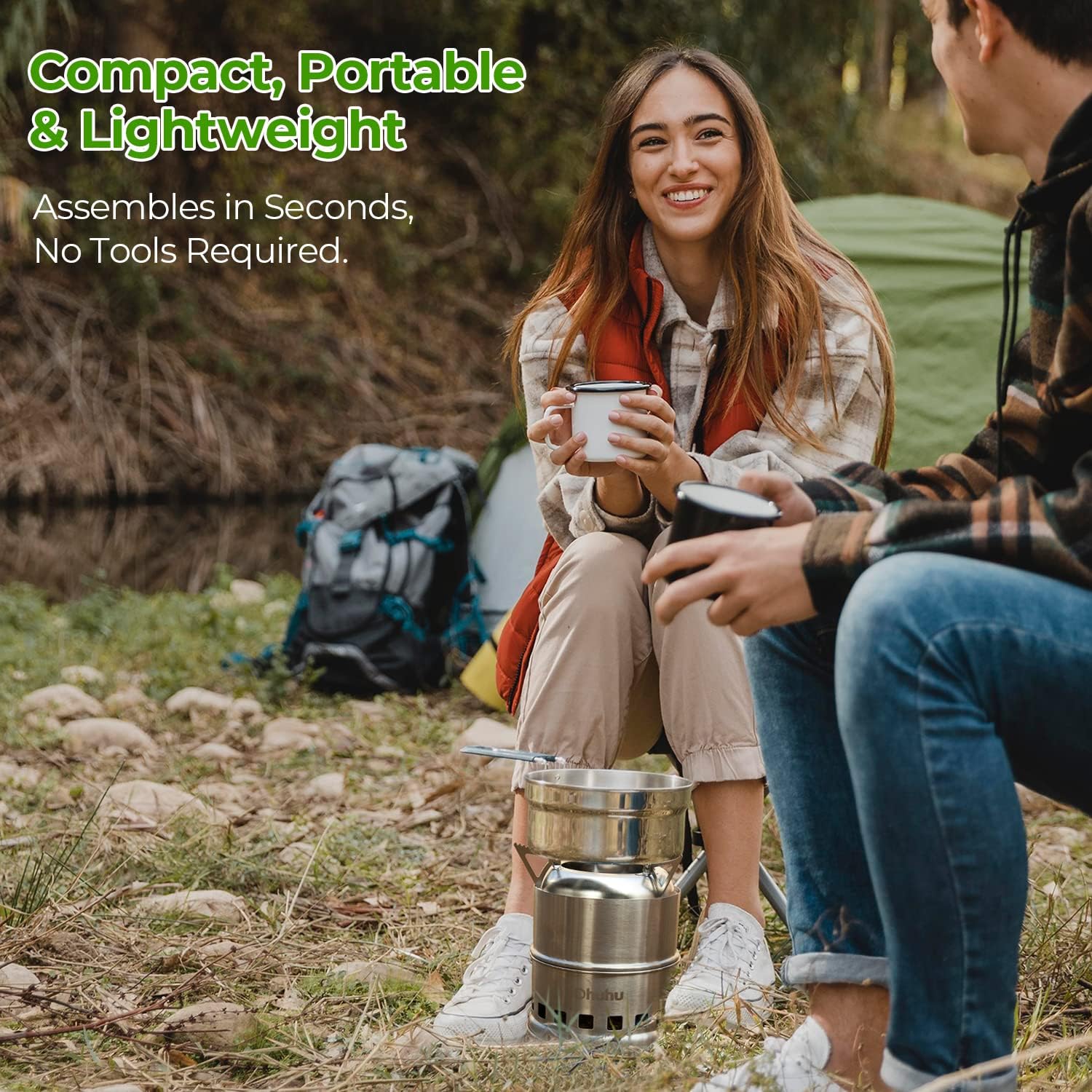 Camping Stove, Ohuhu Camp Stove Wood Burning Stove Stainless Steel Stoves Mini Portable Stove for Camping Picnic BBQ Backpacking Hiking Survival Emergency Cooking Outdoor with Grill Grid Carry Bag - Image 6