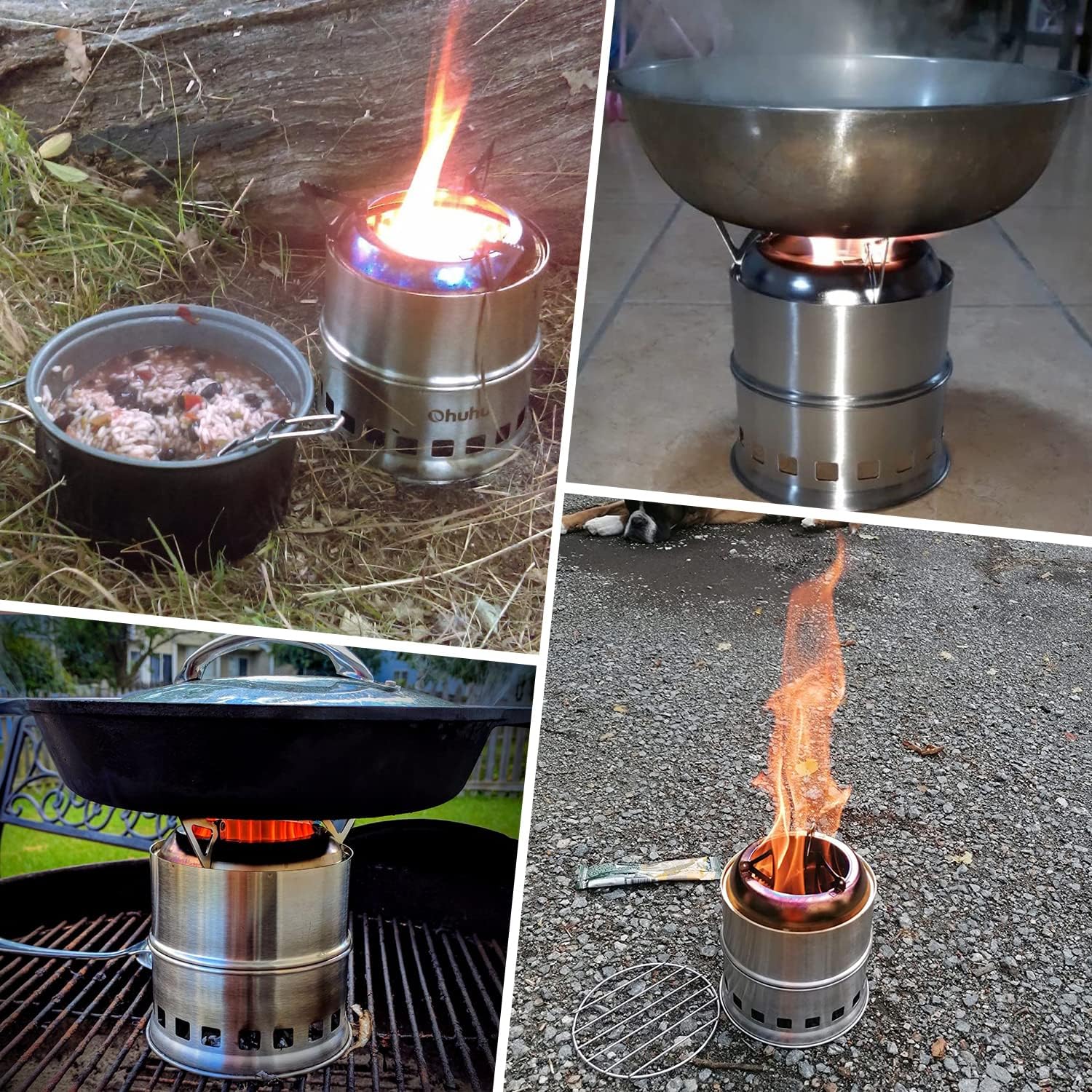 Camping Stove, Ohuhu Camp Stove Wood Burning Stove Stainless Steel Stoves Mini Portable Stove for Camping Picnic BBQ Backpacking Hiking Survival Emergency Cooking Outdoor with Grill Grid Carry Bag - Image 7