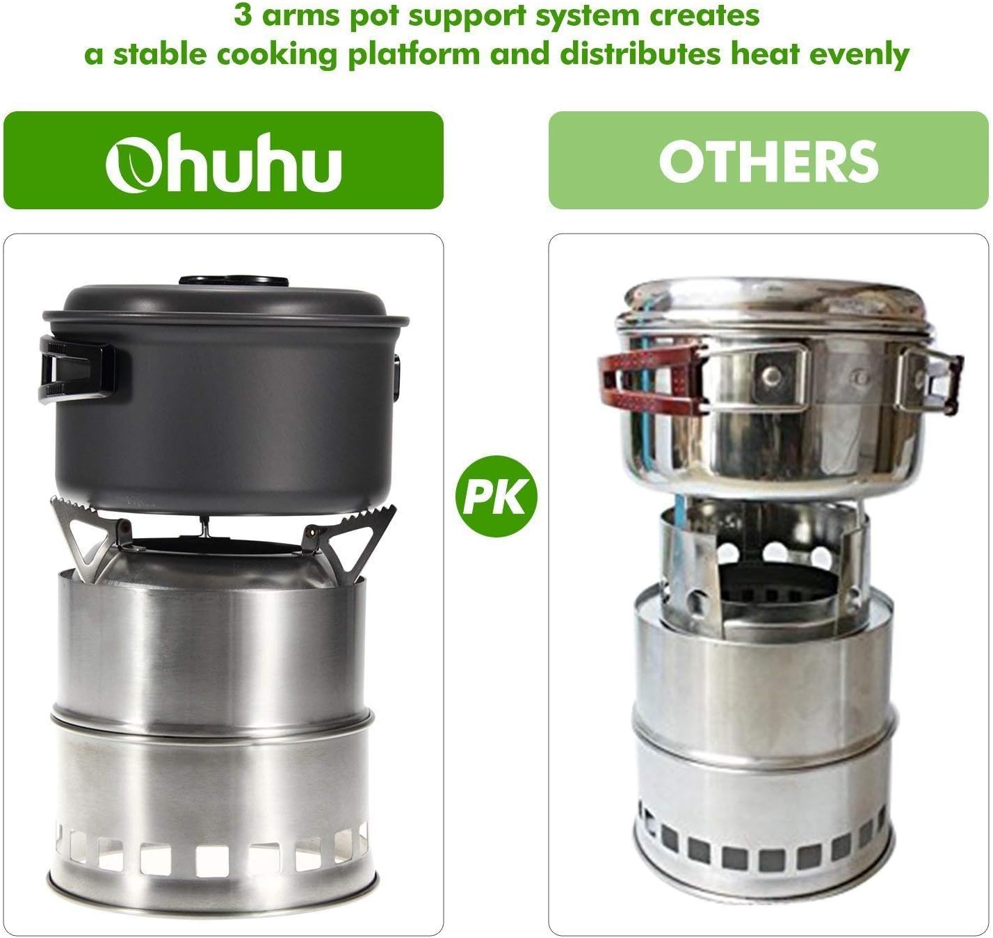 Camping Stove, Ohuhu Camp Stove Wood Burning Stove Stainless Steel Stoves Mini Portable Stove for Camping Picnic BBQ Backpacking Hiking Survival Emergency Cooking Outdoor with Grill Grid Carry Bag - Image 8