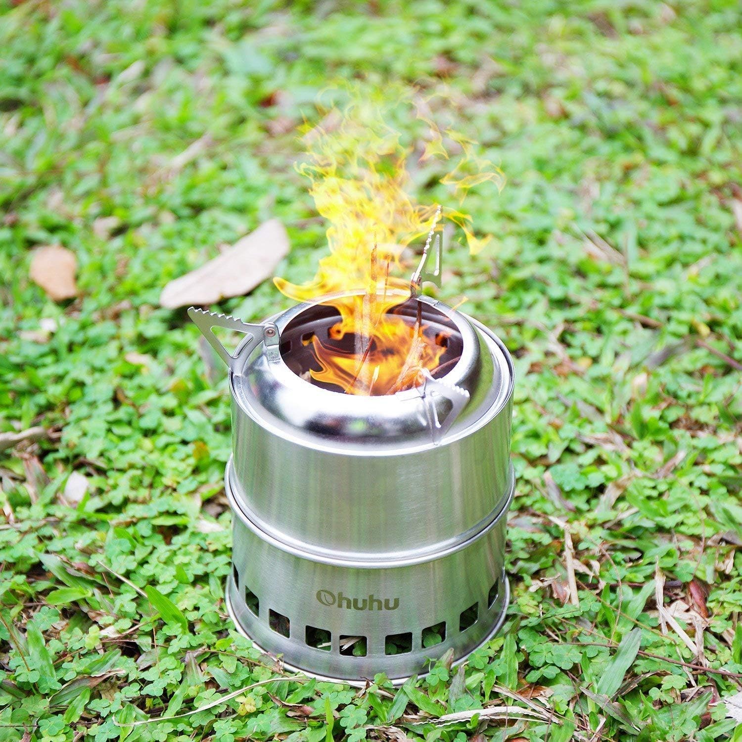 Camping Stove, Ohuhu Camp Stove Wood Burning Stove Stainless Steel Stoves Mini Portable Stove for Camping Picnic BBQ Backpacking Hiking Survival Emergency Cooking Outdoor with Grill Grid Carry Bag - Image 9