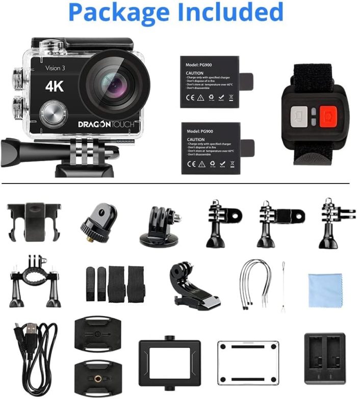 Dragon Touch 4K Action Camera 20MP Vision 3 Underwater Waterproof Camera 170° Wide Angle WiFi Sports Cam with Remote and Mounting Accessories Kit - Image 8