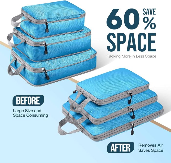 Hommtina Compression Packing Cubes for Suitcases, 7 Set Travel Organizer Cubes for Women (Blue) - Image 3