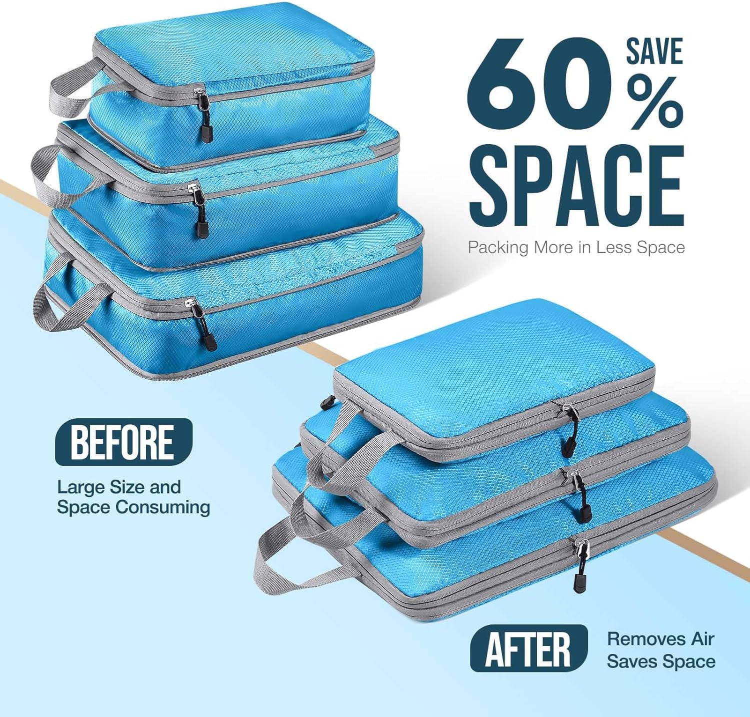 Hommtina Compression Packing Cubes for Suitcases, 7 Set Travel Organizer Cubes for Women (Blue) - Image 3