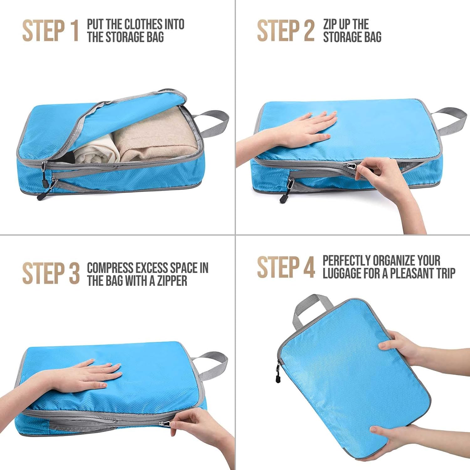 Hommtina Compression Packing Cubes for Suitcases, 7 Set Travel Organizer Cubes for Women (Blue) - Image 5