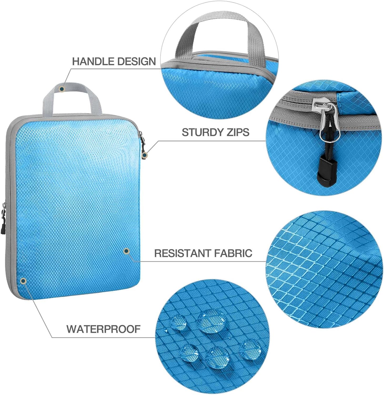 Hommtina Compression Packing Cubes for Suitcases, 7 Set Travel Organizer Cubes for Women (Blue) - Image 6