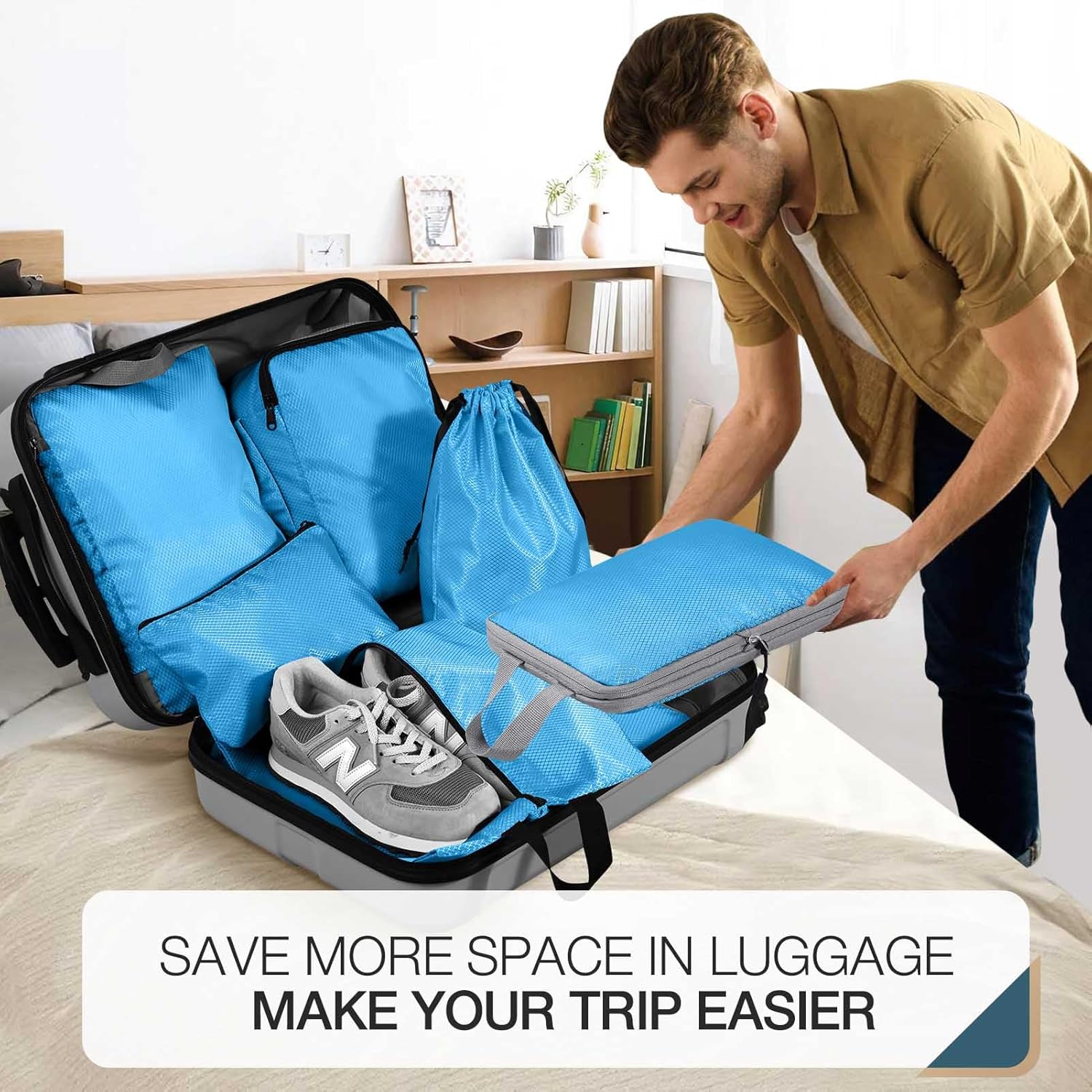 Hommtina Compression Packing Cubes for Suitcases, 7 Set Travel Organizer Cubes for Women (Blue) - Image 7