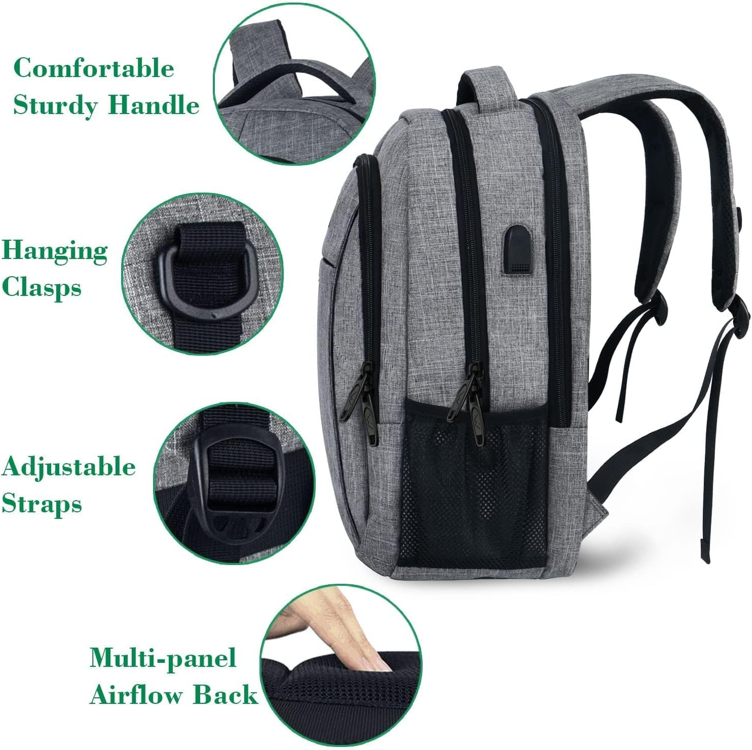 MATEIN Travel Laptop Backpack, Business Anti Theft Slim Sturdy Laptops Backpack with USB Charging Port, Water Resistant College School Computer Bag Gift for Men & Women Fits 15.6 Inch Notebook, Grey - Image 6