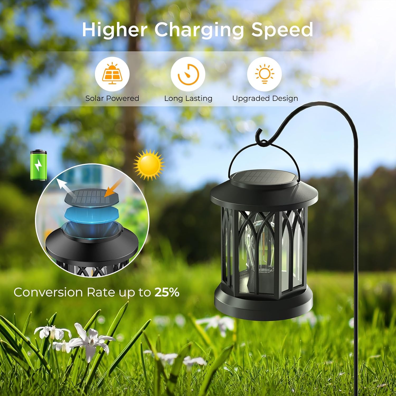 WdtPro Solar Lanterns Outdoor Hanging 4 Pack, Upgraded Bright Waterproof Lantern for Outside, Over 12Hrs Powered Lights for Garden, Yard, Patio Decor (Warm Light) - Image 2