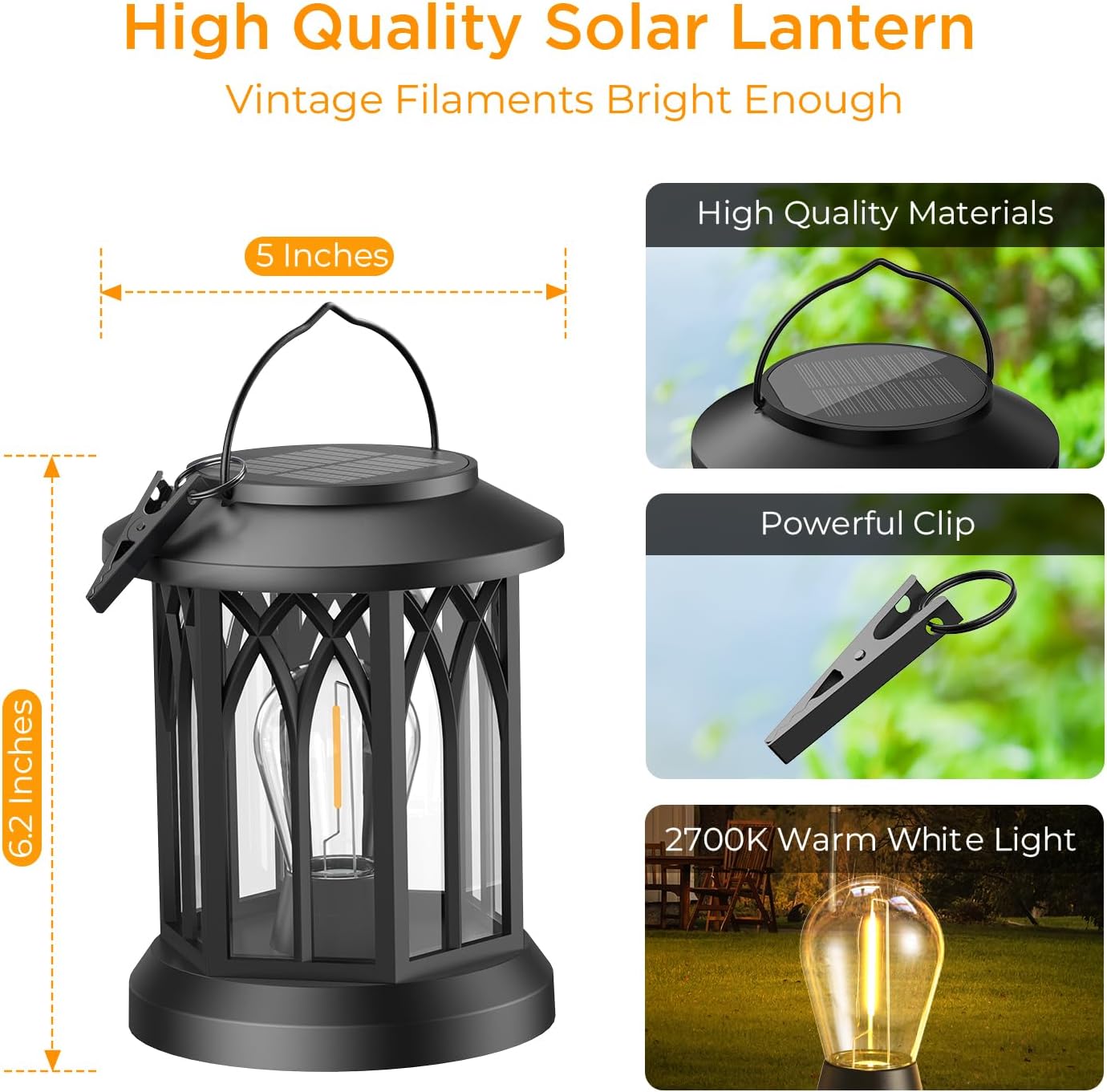 WdtPro Solar Lanterns Outdoor Hanging 4 Pack, Upgraded Bright Waterproof Lantern for Outside, Over 12Hrs Powered Lights for Garden, Yard, Patio Decor (Warm Light) - Image 4
