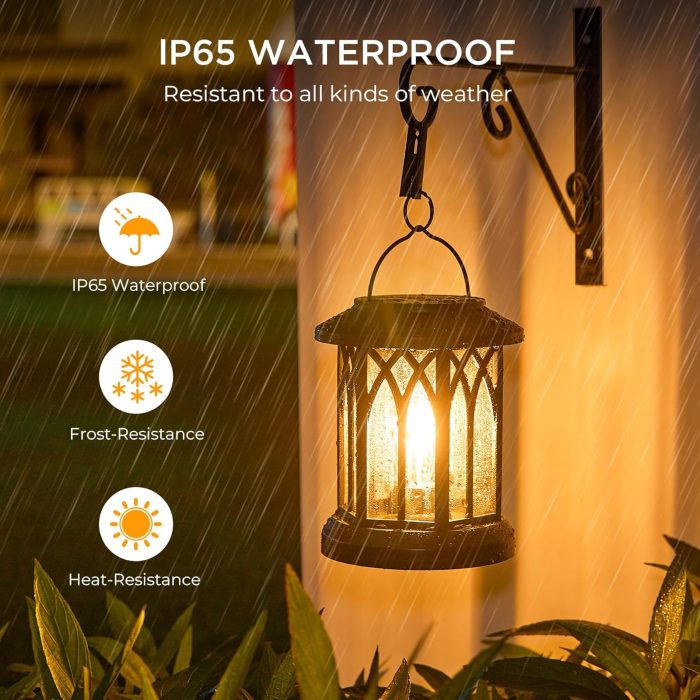 WdtPro Solar Lanterns Outdoor Hanging 4 Pack, Upgraded Bright Waterproof Lantern for Outside, Over 12Hrs Powered Lights for Garden, Yard, Patio Decor (Warm Light) - Image 5