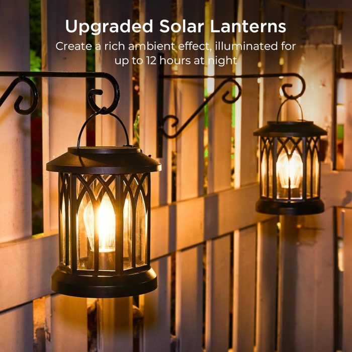 WdtPro Solar Lanterns Outdoor Hanging 4 Pack, Upgraded Bright Waterproof Lantern for Outside, Over 12Hrs Powered Lights for Garden, Yard, Patio Decor (Warm Light) - Image 6