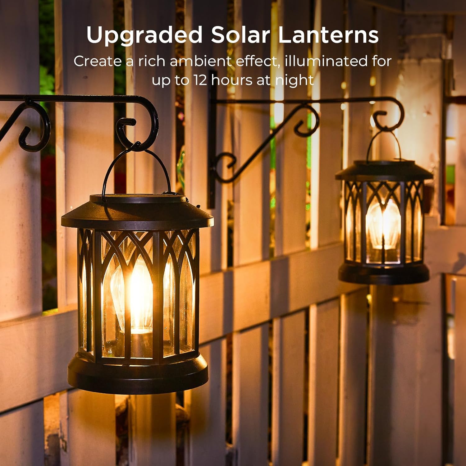 WdtPro Solar Lanterns Outdoor Hanging 4 Pack, Upgraded Bright Waterproof Lantern for Outside, Over 12Hrs Powered Lights for Garden, Yard, Patio Decor (Warm Light) - Image 6