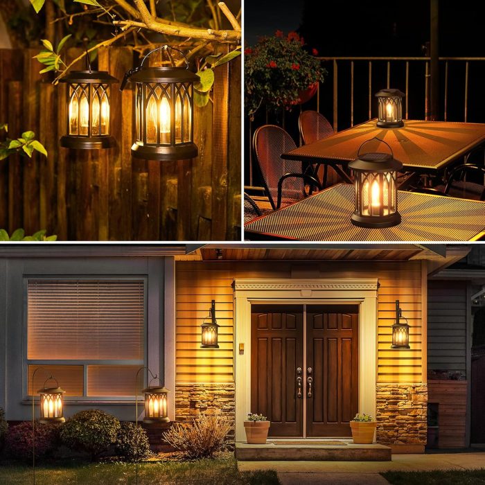 WdtPro Solar Lanterns Outdoor Hanging 4 Pack, Upgraded Bright Waterproof Lantern for Outside, Over 12Hrs Powered Lights for Garden, Yard, Patio Decor (Warm Light) - Image 7