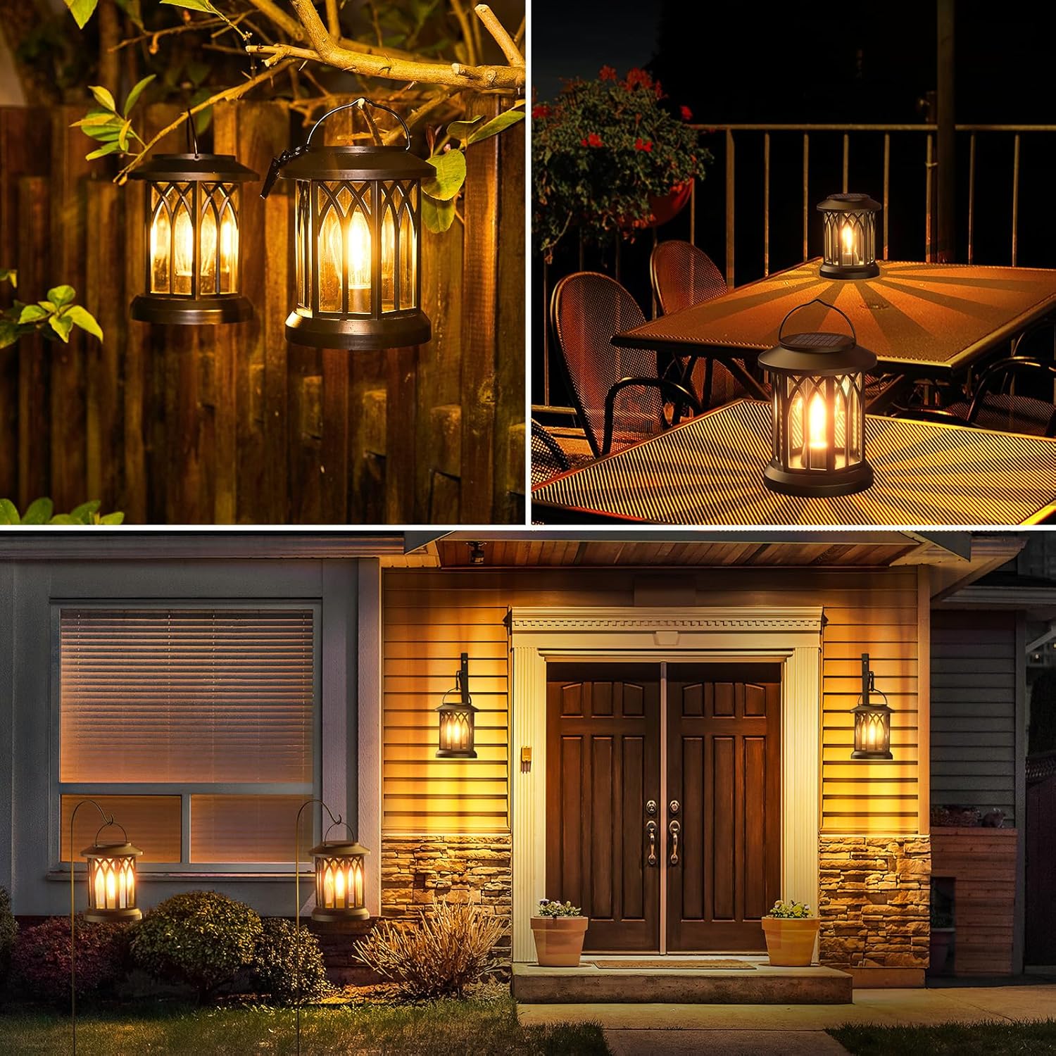 WdtPro Solar Lanterns Outdoor Hanging 4 Pack, Upgraded Bright Waterproof Lantern for Outside, Over 12Hrs Powered Lights for Garden, Yard, Patio Decor (Warm Light) - Image 7